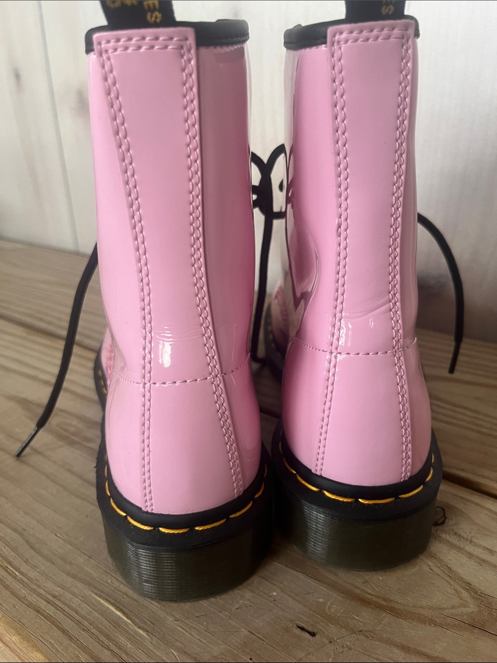 Dr. Martens Glossy Pink Lace-Up Combat Boots - Picture 3 of 13